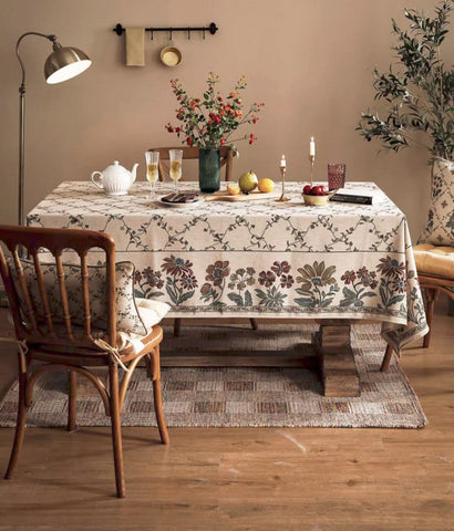 Farmhouse Table Cloth for Oval Table, Rustic Flower Pattern Linen Tablecloth for Kitchen Table, Modern Rectangle Tablecloth Ideas for Dining Room Table-artworkcanvas