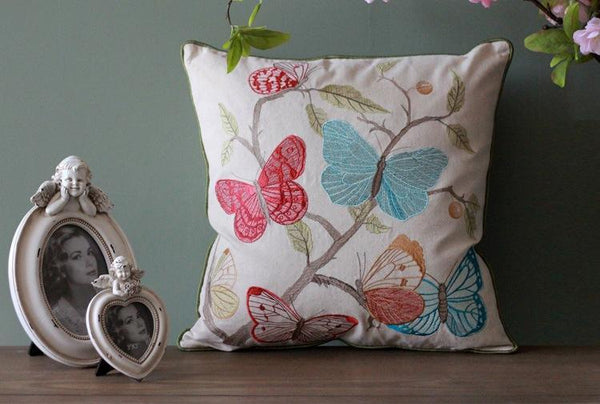 Beautiful Embroider Butterfly Cotton and linen Pillow Cover, Decorative Throw Pillows, Decorative Sofa Pillows, Decorative Pillows for Couch-artworkcanvas