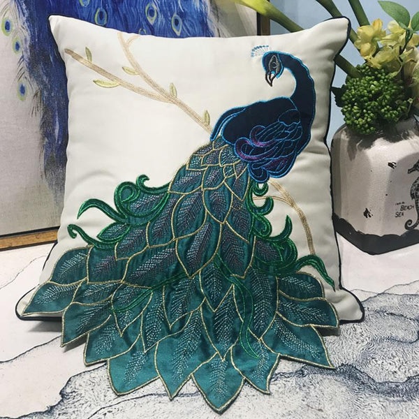 Beautiful Decorative Throw Pillows, Embroider Peacock Cotton and linen Pillow Cover, Decorative Sofa Pillows, Decorative Pillows for Couch-artworkcanvas