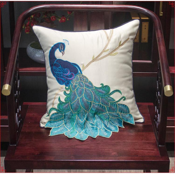 Beautiful Decorative Throw Pillows, Embroider Peacock Cotton and linen Pillow Cover, Decorative Sofa Pillows, Decorative Pillows for Couch-artworkcanvas