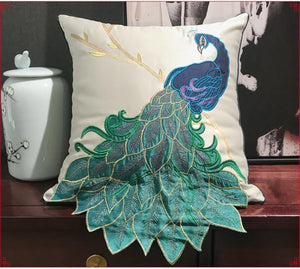 Beautiful Decorative Throw Pillows, Embroider Peacock Cotton and linen Pillow Cover, Decorative Sofa Pillows, Decorative Pillows for Couch-artworkcanvas