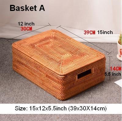 Large Storage Baskets for Clothes, Laundry Woven Baskets, Rattan Storage Baskets for Shelves, Kitchen Storage Baskets, Rectangular Storage Basket with Lid-artworkcanvas