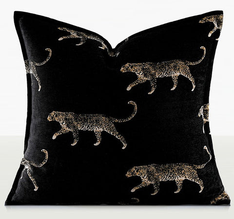 Black Decorative Pillow Covers, Large Modern Sofa Pillow Cases, Cheetah Modern Pillows for Couch, Abstract Decorative Throw Pillows for Living Room-artworkcanvas