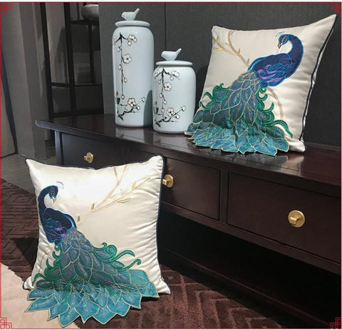 Beautiful Decorative Throw Pillows, Embroider Peacock Cotton and linen Pillow Cover, Decorative Sofa Pillows, Decorative Pillows for Couch-artworkcanvas