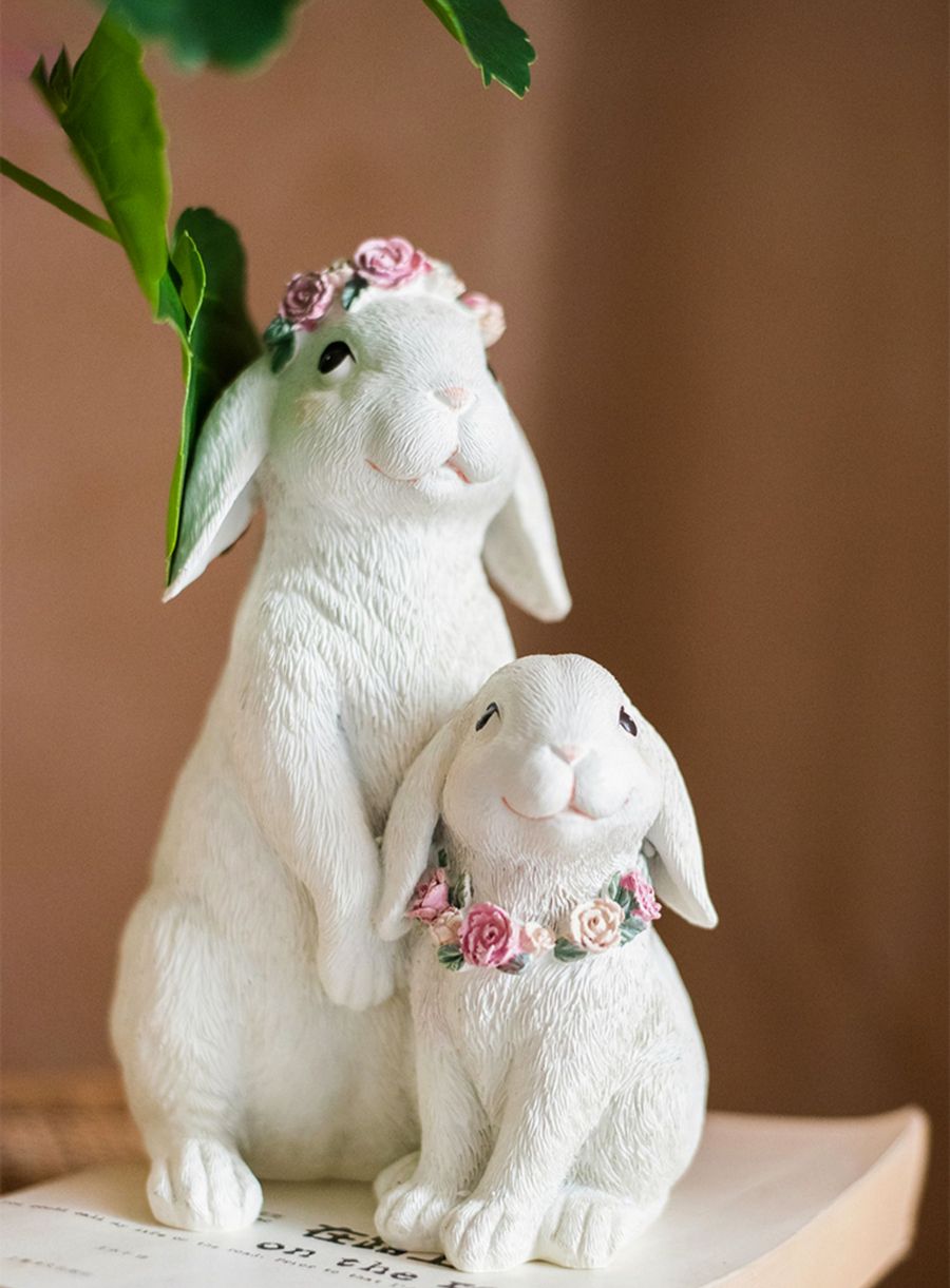 Lovely Rabbit Family Statue for Garden, Beautiful Cute Garden Courtyard Ornaments, Unique Modern Garden Sculptures, Creative Villa Outdoor Decor Gardening Ideas-artworkcanvas