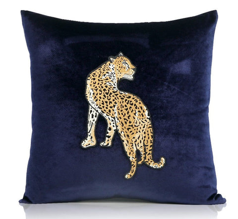 Modern Sofa Pillows, Contemporary Throw Pillows, Cheetah Decorative Throw Pillows, Blue Decorative Pillows for Living Room-artworkcanvas