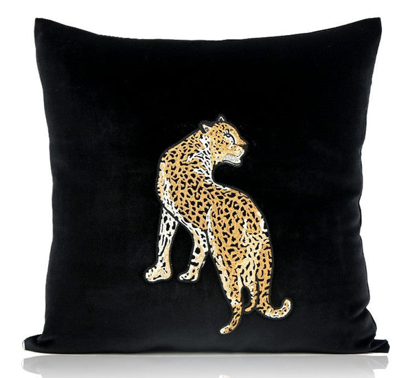 Contemporary Throw Pillows, Cheetah Decorative Throw Pillows, Modern Sofa Pillows, Black Decorative Pillows for Living Room-artworkcanvas