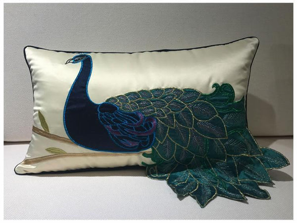 Beautiful Decorative Throw Pillows, Embroider Peacock Cotton and linen Pillow Cover, Decorative Sofa Pillows, Decorative Pillows for Couch-artworkcanvas