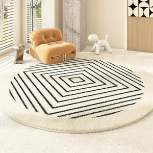 Abstract Contemporary Round Rugs for Bedroom, Geometric Modern Rug Ideas for Living Room, Thick Round Rugs for Dining Room-artworkcanvas