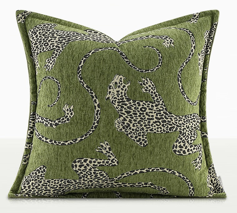 Green Decorative Pillow Covers, Large Modern Sofa Pillow Cases, Cheetah Modern Pillows for Couch, Abstract Decorative Throw Pillows for Living Room-artworkcanvas