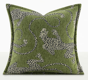 Green Decorative Pillow Covers, Large Modern Sofa Pillow Cases, Cheetah Modern Pillows for Couch, Abstract Decorative Throw Pillows for Living Room-artworkcanvas