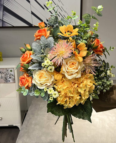 Large Bunch of Autumn Flowers Arrangement Interior Design, Modern Artificial Floral Arrangement for Bedroom, Beautiful Faux Silk Floral Bouquet Table Centerpiece-artworkcanvas