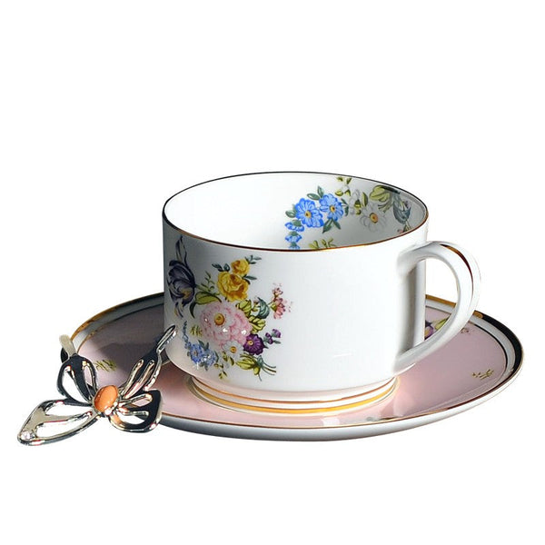 Beautiful Flower British Tea Cups, Creative Bone China Porcelain Tea Cup Set, Elegant Flower Ceramic Cups, Unique Royal Coffee Cup and Saucer-artworkcanvas