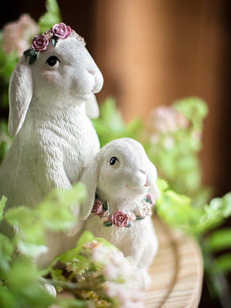 Lovely Rabbit Family Statue for Garden, Beautiful Cute Garden Courtyard Ornaments, Unique Modern Garden Sculptures, Creative Villa Outdoor Decor Gardening Ideas-artworkcanvas