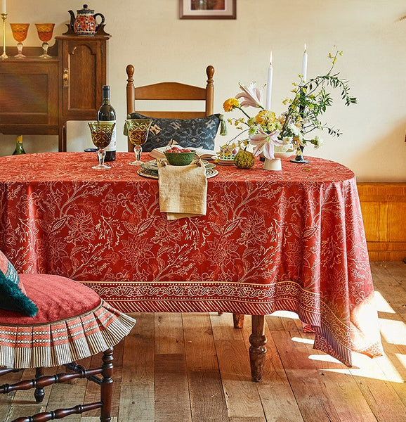 Large Modern Rectangle Tablecloth for Dining Room Table, Red Christmas Flower Pattern Tablecloth for Oval Table, Square Table Covers for Kitchen, Farmhouse Table Cloth for Round Table-artworkcanvas