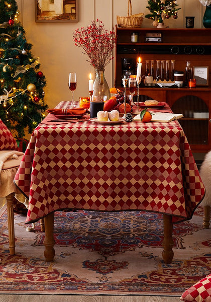 Modern Rectangle Tablecloth for Dining Room Table, Red Checked Table Cloth, Square Tablecloth for Round Table-artworkcanvas