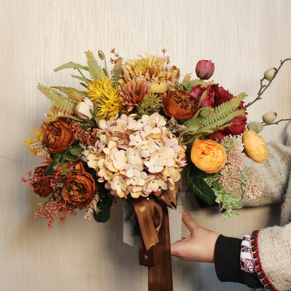 Large Bunch of Autumn Flowers Arrangement Interior Design, Peony Faux Silk Floral Bouquet Table Centerpiece, Modern Artificial Floral Arrangement for Bedroom-artworkcanvas