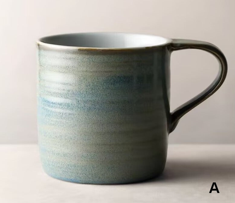 Blue Green Black Ceramic Coffee Mugs, Creative Handmade Coffee Mugs, Large Modern Handmade Pottery Coffee Cup, Large Capacity Coffee Mugs-artworkcanvas