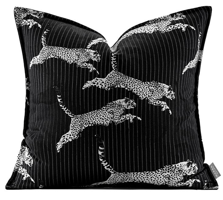 Large Modern Sofa Pillow Cases, Black Decorative Pillow Covers, Cheetah Modern Pillows for Couch, Abstract Decorative Throw Pillows for Living Room-artworkcanvas