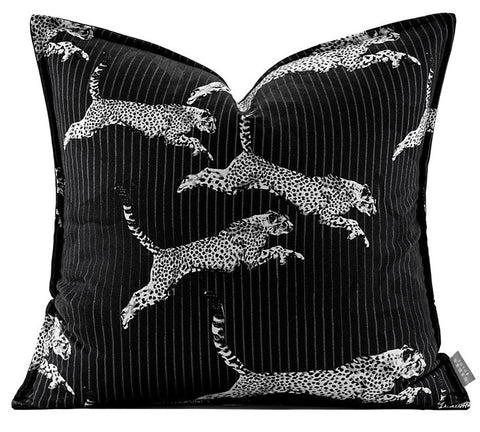 Large Modern Sofa Pillow Cases, Black Decorative Pillow Covers, Cheetah Modern Pillows for Couch, Abstract Decorative Throw Pillows for Living Room-artworkcanvas