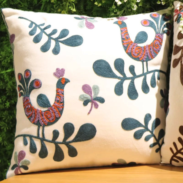 Love Birds Decorative Sofa Pillows, Cotton Decorative Pillows, Farmhouse Embroider Cotton Pillow Covers, Decorative Throw Pillows for Couch-artworkcanvas