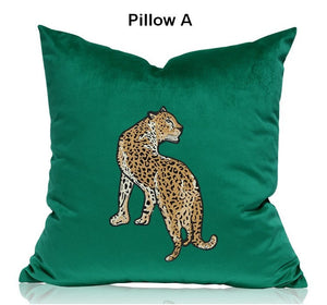 Modern Sofa Pillows, Green Decorative Pillows for Living Room, Contemporary Throw Pillows, Cheetah Decorative Cushion-artworkcanvas