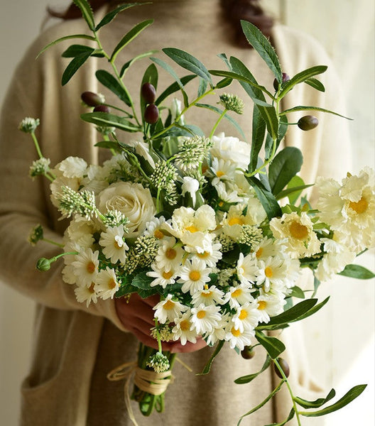 Beautiful Spring Flower Arrangement for Home Decoration, Large Bunch of Daisy and Rose Branch, Table Centerpiece, Real Touch Artificial Floral for Living Room-artworkcanvas