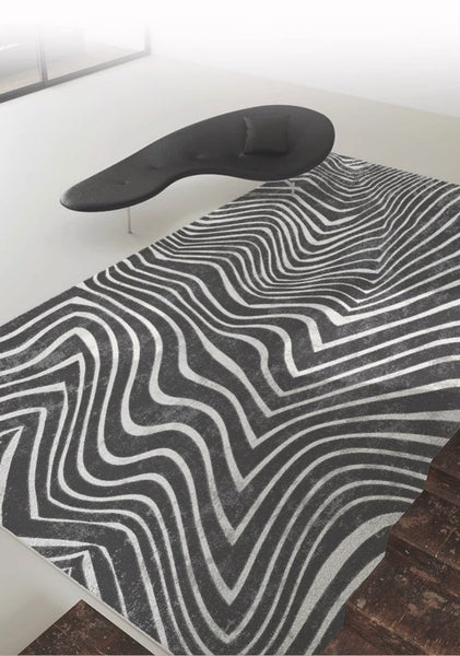 Abstract Contemporary Rugs for Bedroom, Black Stripe Area Rugs under Sofa, Mid Century Area Rugs for Living Room, Modern Carpets for Office, Dining Room Floor Rugs-artworkcanvas