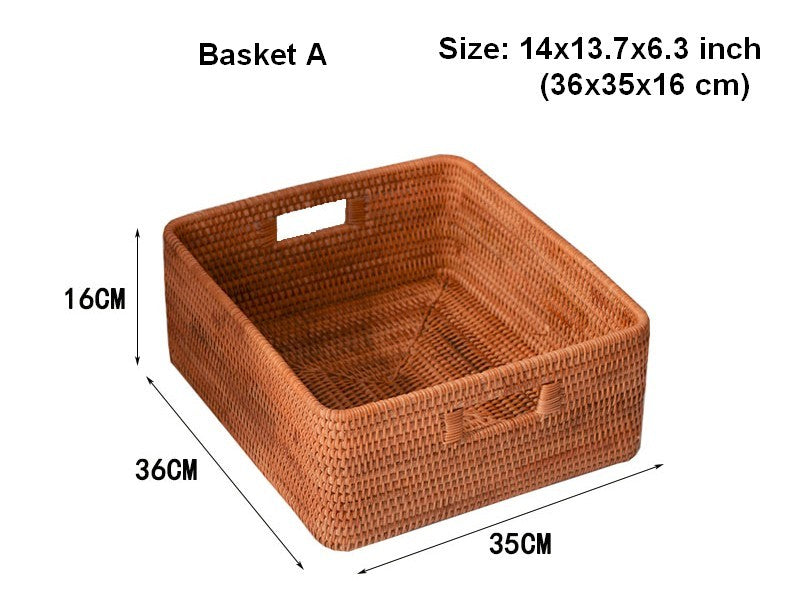 Storage Basket for Shelves, Large Rectangular Storage Baskets, Storage Baskets for Kitchen, Woven Rattan Storage Baskets for Bedroom-artworkcanvas