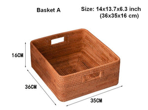 Storage Basket for Shelves, Large Rectangular Storage Baskets, Storage Baskets for Kitchen, Woven Rattan Storage Baskets for Bedroom-artworkcanvas