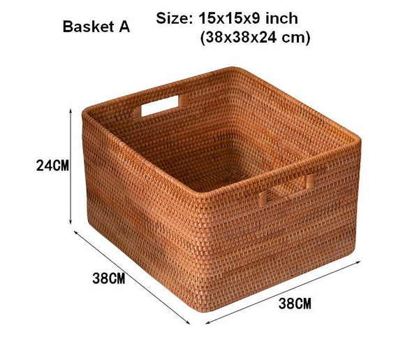 Oversized Rattan Storage Basket, Extra Large Rectangular Storage Basket for Clothes, Storage Baskets for Bathroom, Bedroom Storage Baskets-artworkcanvas