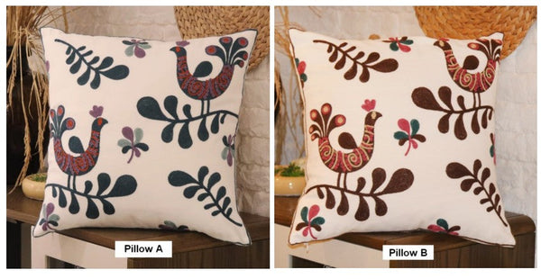 Love Birds Decorative Sofa Pillows, Cotton Decorative Pillows, Farmhouse Embroider Cotton Pillow Covers, Decorative Throw Pillows for Couch-artworkcanvas