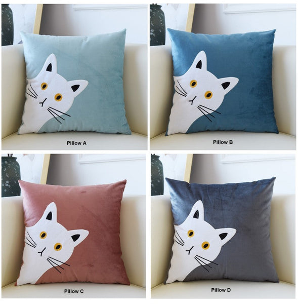 Modern Decorative Throw Pillows, Lovely Cat Pillow Covers for Kid's Room, Modern Sofa Decorative Pillows, Cat Decorative Throw Pillows for Couch-artworkcanvas