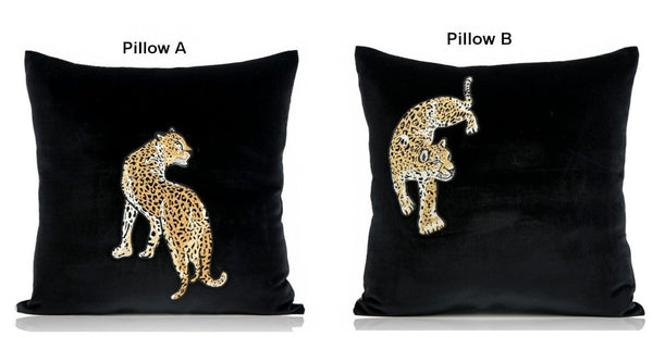 Contemporary Throw Pillows, Cheetah Decorative Throw Pillows, Modern Sofa Pillows, Black Decorative Pillows for Living Room-artworkcanvas