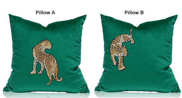 Modern Sofa Pillows, Green Decorative Pillows for Living Room, Contemporary Throw Pillows, Cheetah Decorative Cushion-artworkcanvas