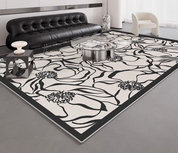 Modern Rugs for Living Room, Flower Pattern Contemporary Modern Rugs, Abstract Contemporary Rugs Next to Bed, Modern Rugs for Dining Room-artworkcanvas