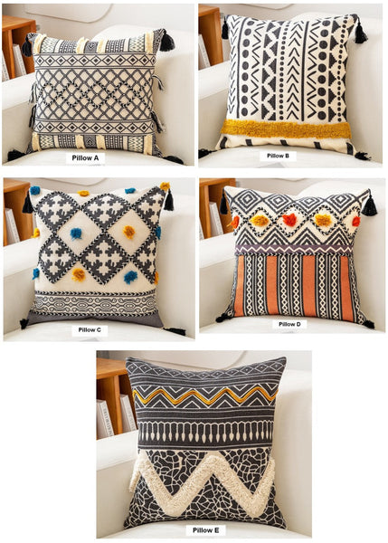 Unique Oriental Square Pillows for Bedroom, Geometric Modern Pillow Covers, Bohemian Decorative Sofa Pillows, Decorative Throw Pillows for Couch-artworkcanvas