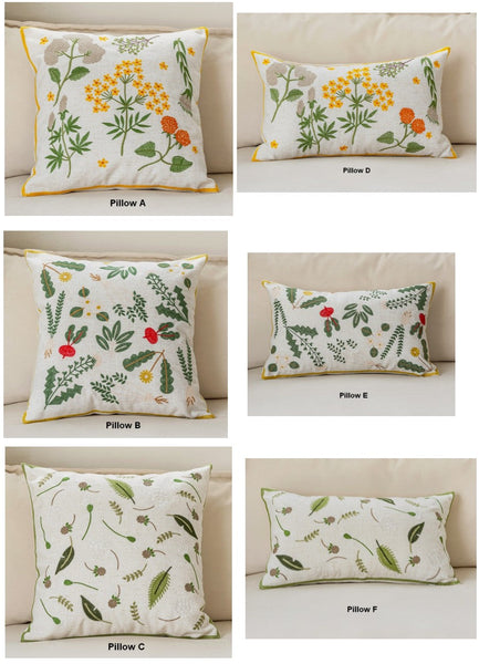 Spring Flower Decorative Throw Pillows, Decorative Pillows for Couch, Farmhouse Sofa Decorative Pillows, Embroider Flower Cotton Pillow Covers-artworkcanvas