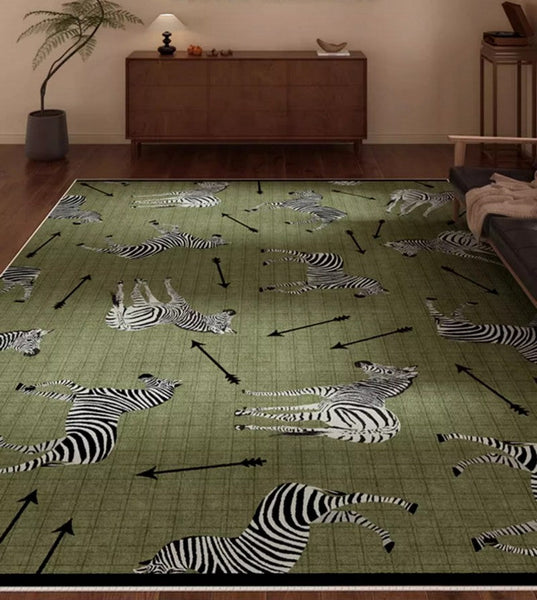 Large Contemporary Floor Carpets, Living Room Modern Area Rugs, Mid Century Zebra Green Rugs in Bedroom, Dining Room Modern Rugs-artworkcanvas