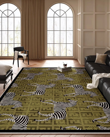 Mid Century Zebra Modern Rugs in Bedroom, Dining Room Modern Rugs, Living Room Modern Area Rugs, Large Contemporary Floor Carpets-artworkcanvas