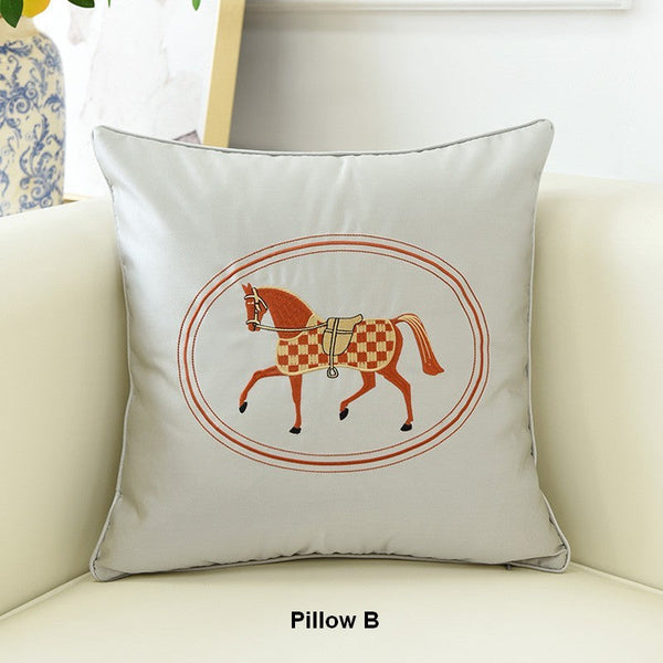 Modern Decorative Throw Pillows, Horse Decorative Throw Pillows for Couch, Embroider Horse Pillow Covers, Modern Sofa Decorative Pillows-artworkcanvas