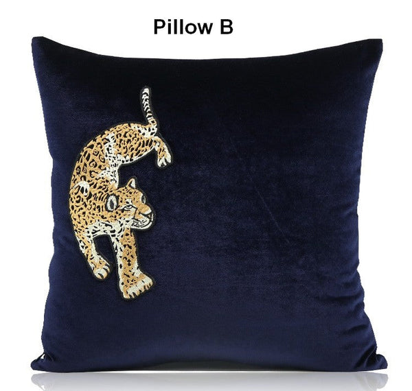 Modern Sofa Pillows, Contemporary Throw Pillows, Cheetah Decorative Throw Pillows, Blue Decorative Pillows for Living Room-artworkcanvas