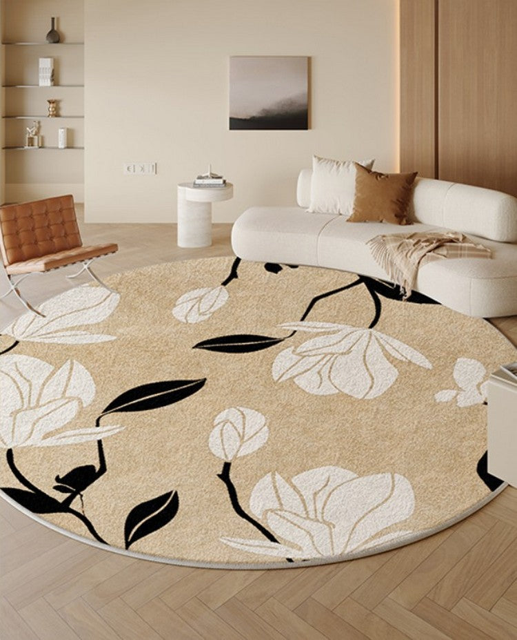 Modern Round Rugs under Coffee Table, Circular Rugs for Dining Table, Abstract Contemporary Rugs for Bedroom, Modern Cream Color Rugs for Living Room-artworkcanvas