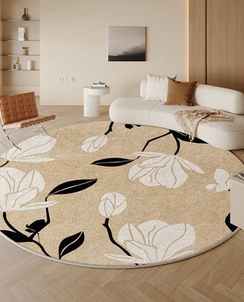 Modern Round Rugs under Coffee Table, Circular Rugs for Dining Table, Abstract Contemporary Rugs for Bedroom, Modern Cream Color Rugs for Living Room-artworkcanvas