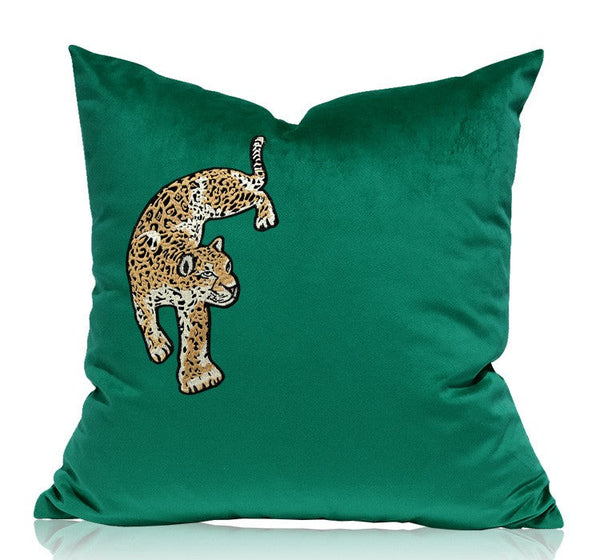 Modern Sofa Pillows, Green Decorative Pillows for Living Room, Contemporary Throw Pillows, Cheetah Decorative Cushion-artworkcanvas