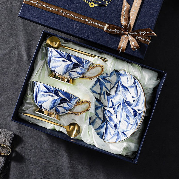 Blue Bone China Porcelain Tea Cup Set, Elegant British Ceramic Coffee Cups, Unique British Tea Cup and Saucer in Gift Box-artworkcanvas