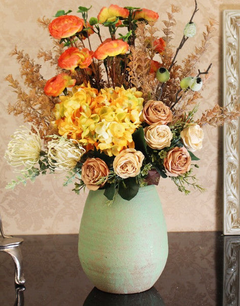 Modern Artificial Floral Arrangement for Bedroom, Large Bunch of Autumn Flowers Arrangement Interior Design, Creative Faux Silk Floral Bouquet Table Centerpiece-artworkcanvas