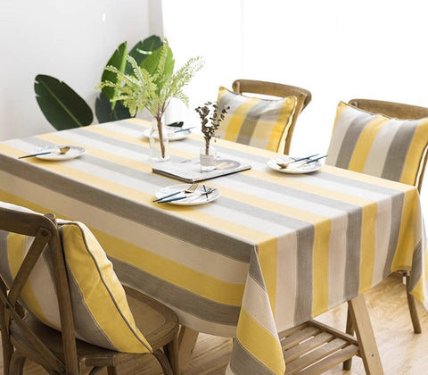 Yellow Stripe Cotton and Linen Tablecloths, Rectangular Tablecloth for Oval Table, Kitchen Rectangular Table Covers, Modern Table Cloths for Dining Room-artworkcanvas