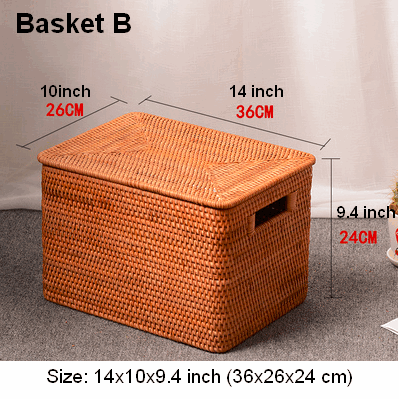 Extra Large Storage Baskets for Shelves, Wicker Rectangular Storage Baskets for Living Room, Rattan Storage Basket with Lid, Storage Baskets for Clothes-artworkcanvas