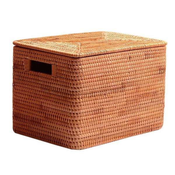 Oversized Rectangular Storage Basket with Lid, Woven Rattan Storage Basket for Shelves, Storage Baskets for Bedroom, Extra Large Storage Baskets for Clothes-artworkcanvas